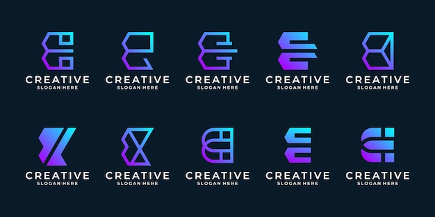 Set of creative initial letter E logo template. Abstract technology logo design collection