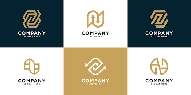 Set of creative initial letter N logo design monogram logo for business company fashion