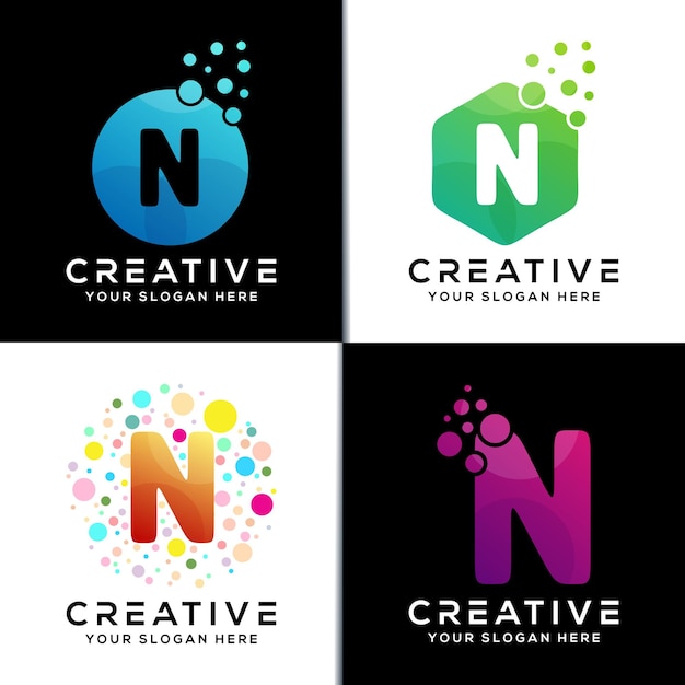 set of creative initial N letter white bubble logo design template