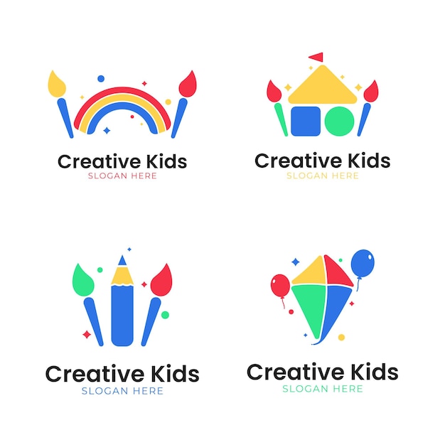 Set of creative kids logo with education and play concept