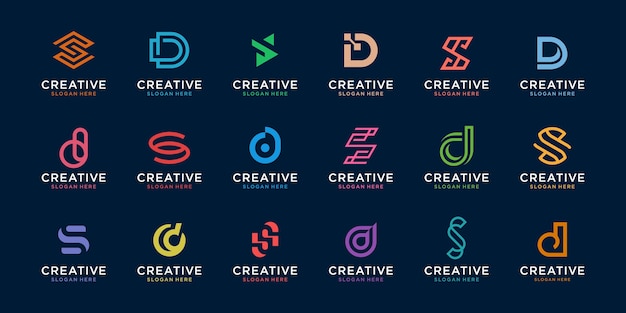 Set of creative letter D and S logo template. icons for business of digital, technology, finance, luxury