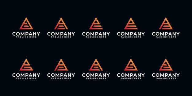 Set of creative letter A and etc with triangle logo design inspiration. 