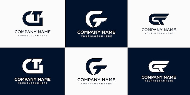 set of creative letter gt logo design template