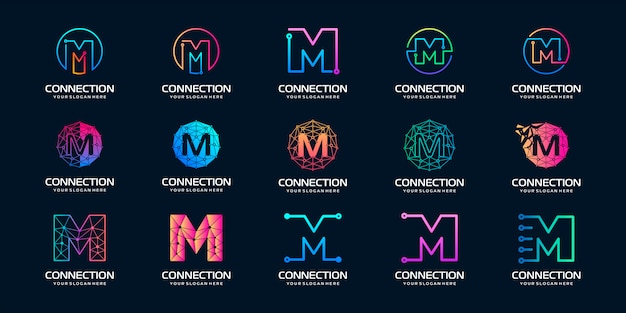 Set of creative letter M Modern Digital Technology Logo . The logo can be used for technology, digital, connection, electric company.