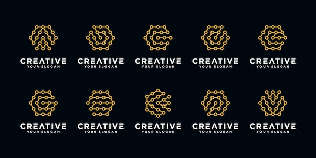 Set of creative letter technology logo design template