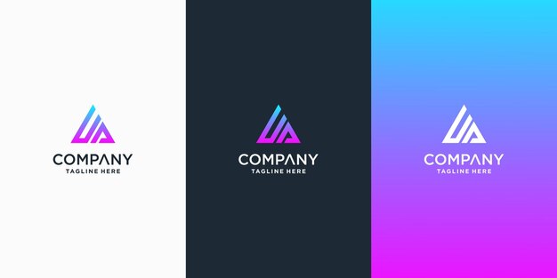 Set of creative letter ua logo design template premium