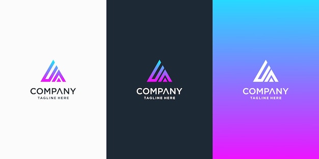 Set of creative letter ua logo design template premium