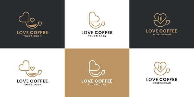 Set of creative love coffee, coffee shop, logo design vector