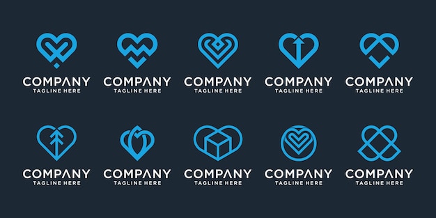 Set of creative love logo with line art design collection