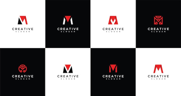 Set of creative M monogram letter logo design templates Logos can be used to build a company