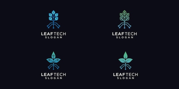 Set of creative Minimalist leaf tech logo design template