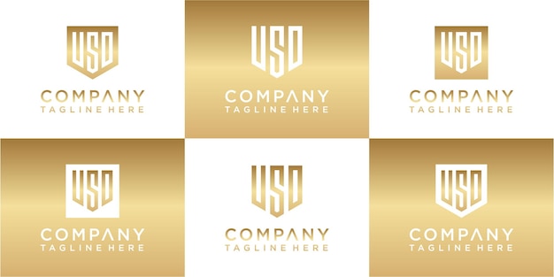 Set of creative monogram gold logo design