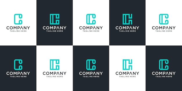 Set of creative monogram initial letter c logo template