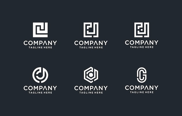 Set of creative monogram initial letter cj logo template