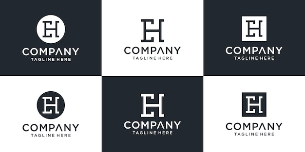 Set of creative monogram letter eh logo template.