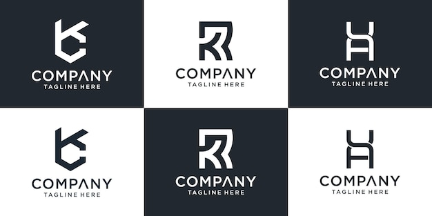 Set of creative monogram letter KR logo template