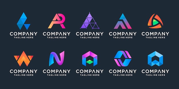 Set of creative monogram letter A logo design inspiration