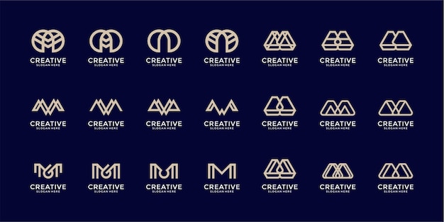 set of creative monogram letter m logo design template