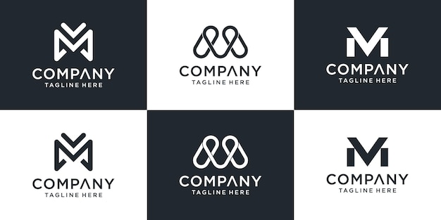 Set of creative monogram letter mv logo template. the logo can be used for business and building company.