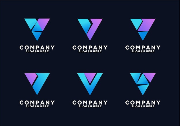 Set of creative monogram letter v logo design template colorfull Premium Vector