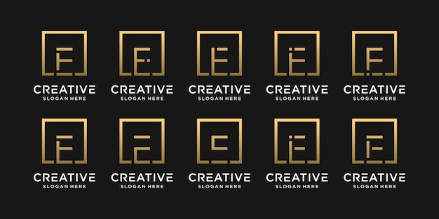 Set of creative monogram logo design initial letter E with square style.