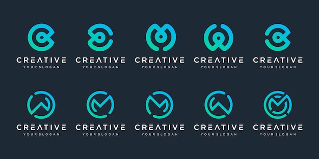 Set of creative monogram logo design template icons for business of luxury simple