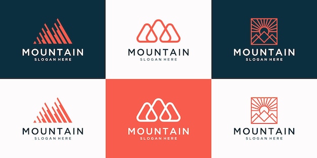 Set of creative mountain logo with abstract initial M logo design collection.