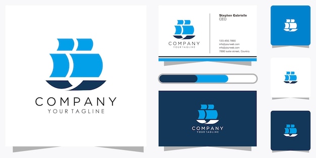 Set of creative sailboat logo with cool gradient line art style and business card design template