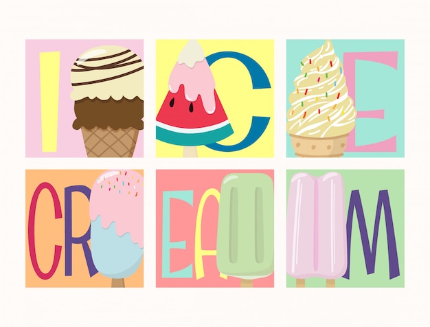 Set of creative vector tasty colorful ice cream collection 