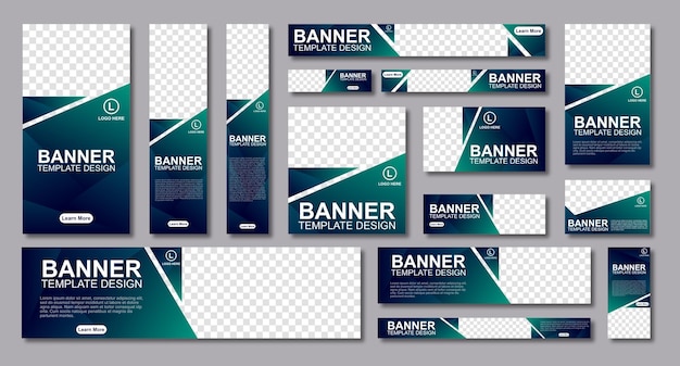 Set of creative web banners of standard size with a place for photos Modern template design