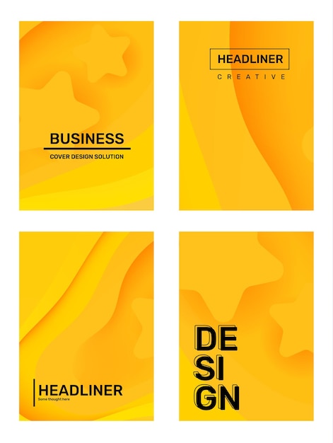  set of creative yellow abstract paper cut style illustration. business template composition