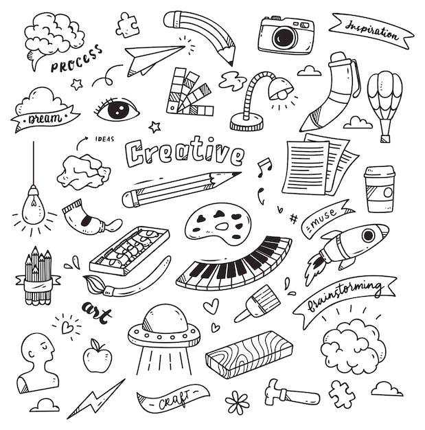 Set of creativity doodle isolated on white background