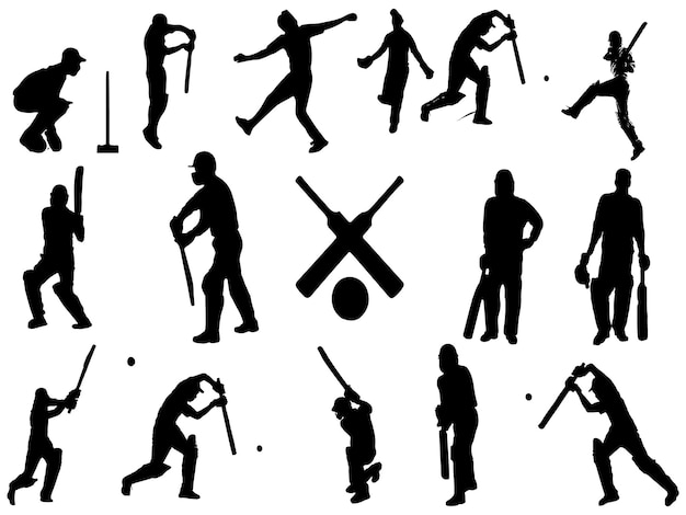 The set of cricket silhouettes- Sport silhouette