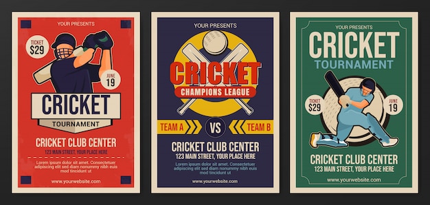 set of cricket tournament flyer template