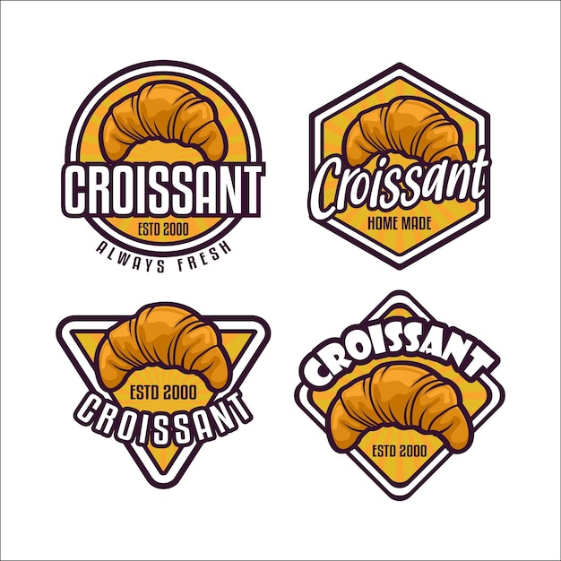 Set of croissant bakehouse vector design logo baking illustration hand drawn bakery with typography