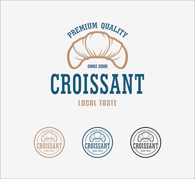 Set of croissant bakehouse vector design logo baking illustration hand drawn bakery with typography