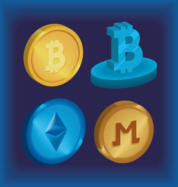 Set of cryptocurrency coins