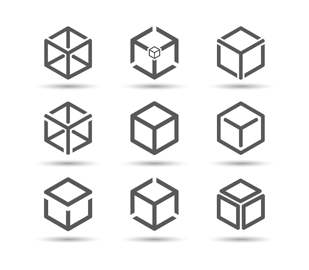 Vector set of cube line icons with different shapes