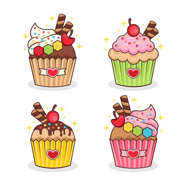 Set of cupcake cartoon   