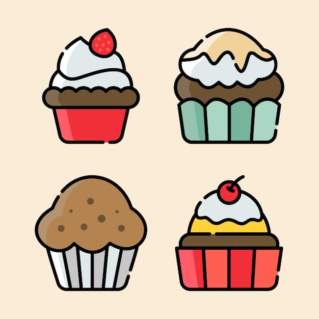 Set of Cupcake line art illustration