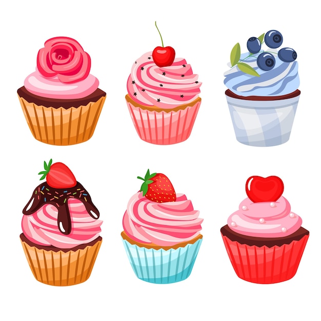 set of cupcake, pastries. in cartoon style