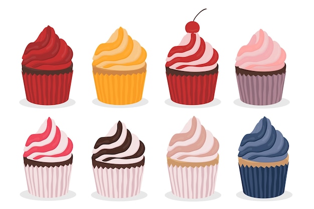 Set of cupcakes of different colors and flavors vector illustration holiday sweets