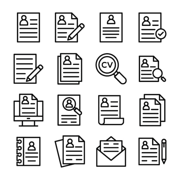 Set Of Curriculum Vitae Line Icons