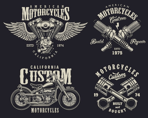 Set of custom motorcycle emblems