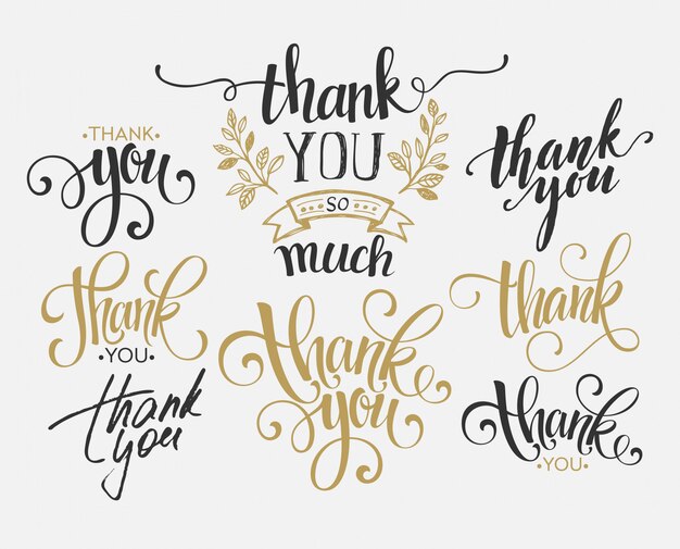 Vector set of custom thank you hand lettering.  