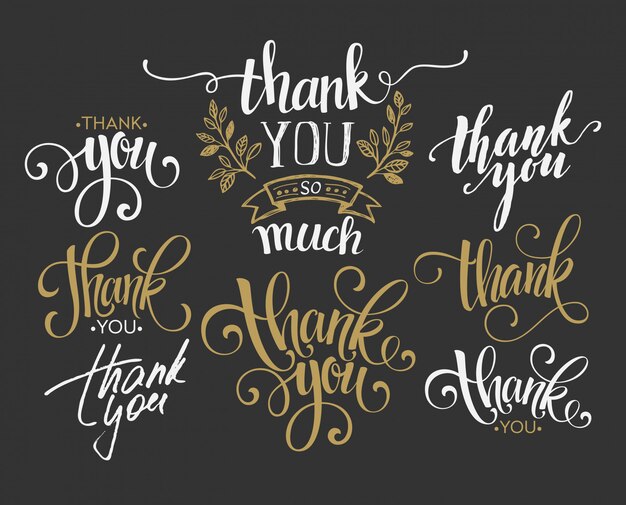 Vector set of custom thank you hand lettering.  