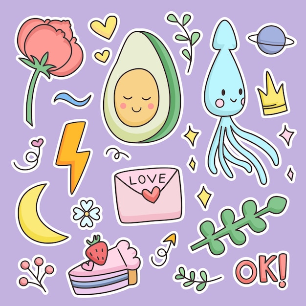 Set of cute abstract sticker  set collection