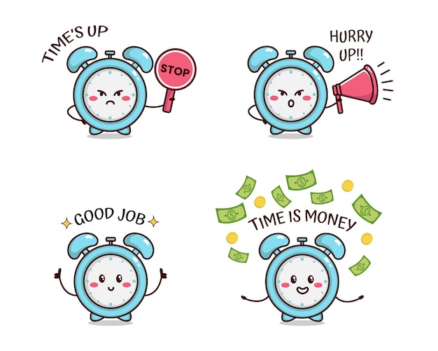 Set of cute alarm character illustration