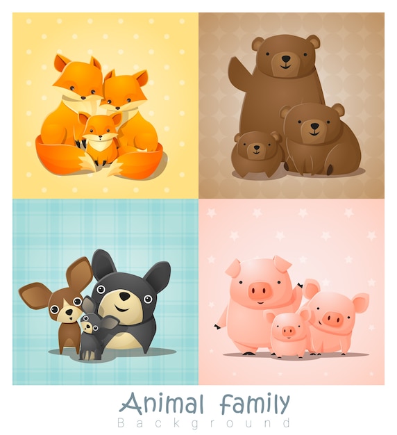 Set of cute animal family portrait