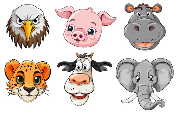 Set of cute animal heads